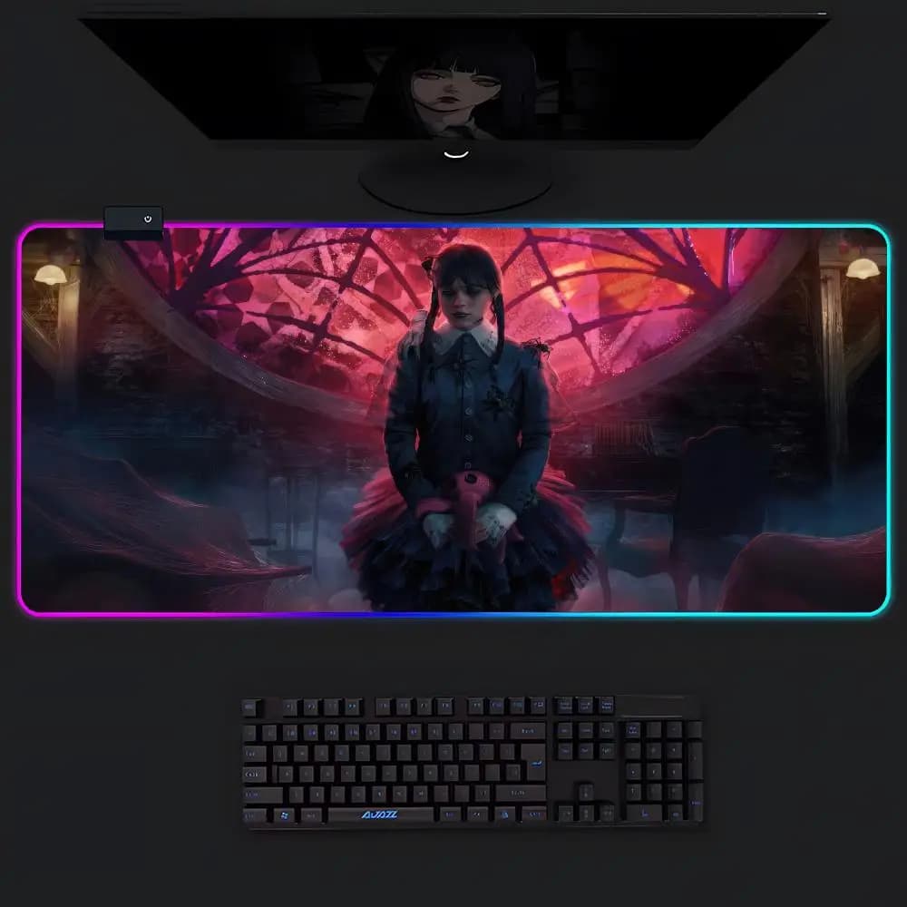 Tappetino per Mouse da Gioco W-wednesday con Illuminazione LED RGB, Tappetino da Scrivania per Tastiera e Mouse PC