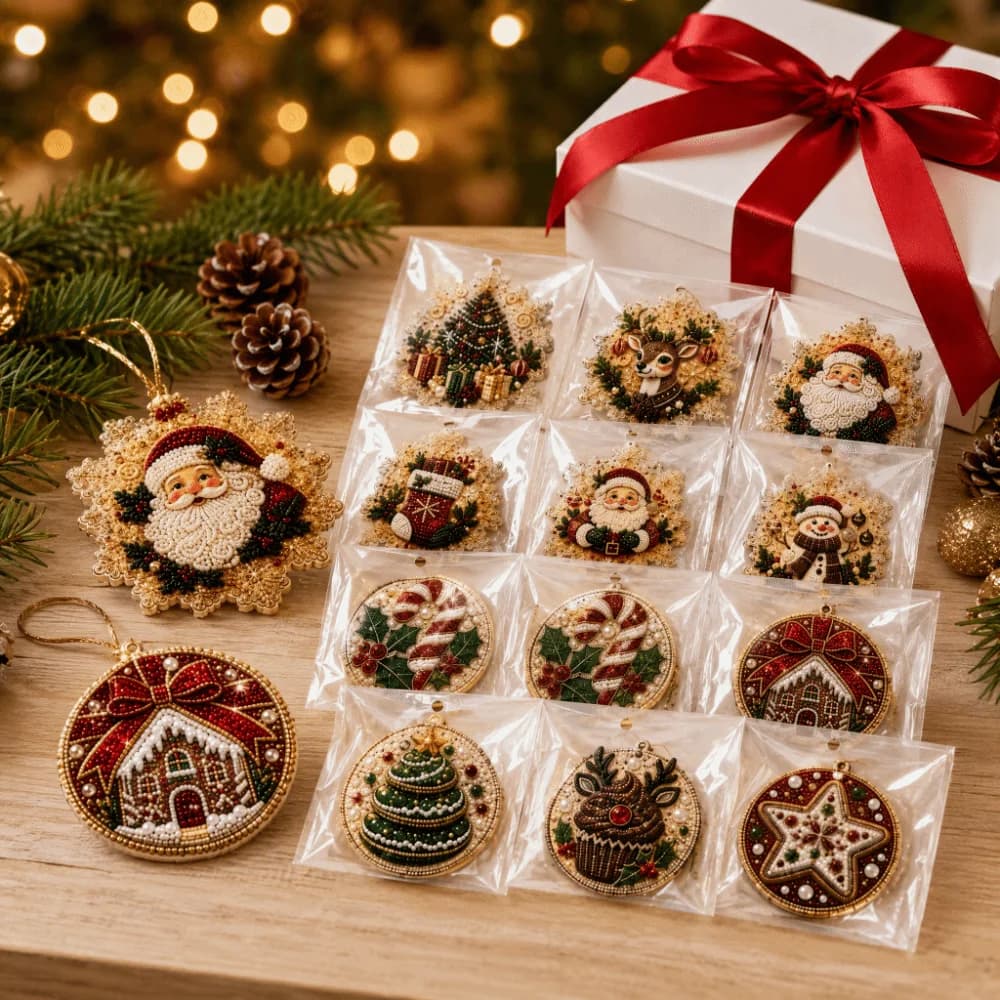 2D Flat Diamond Painting Kit Multi-Style Hand-made Craft DIY Christmas Ornament Entry-level Vintage Style Christmas Tree Pendant