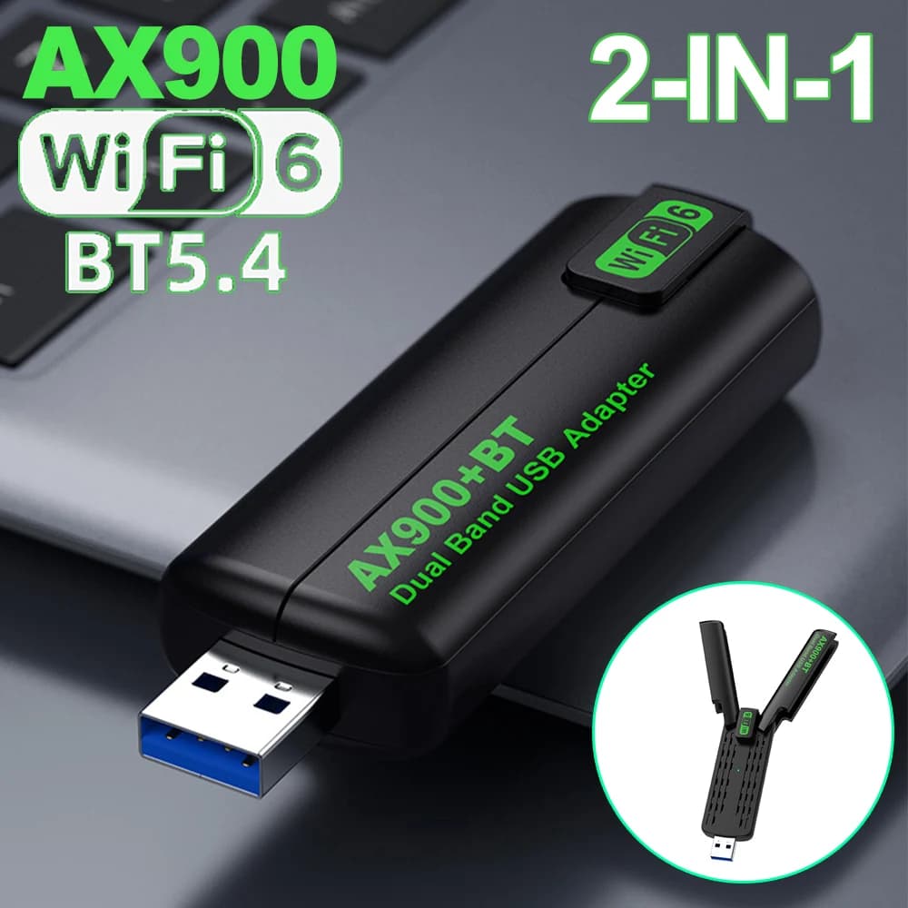 Adattatore USB WiFi AX900 WiFi6 Bluetooth 5.4 Dual Band 2.4G + 5.8Ghz 2 antenne Dongle Ricevitore scheda wireless USB per PC/laptop