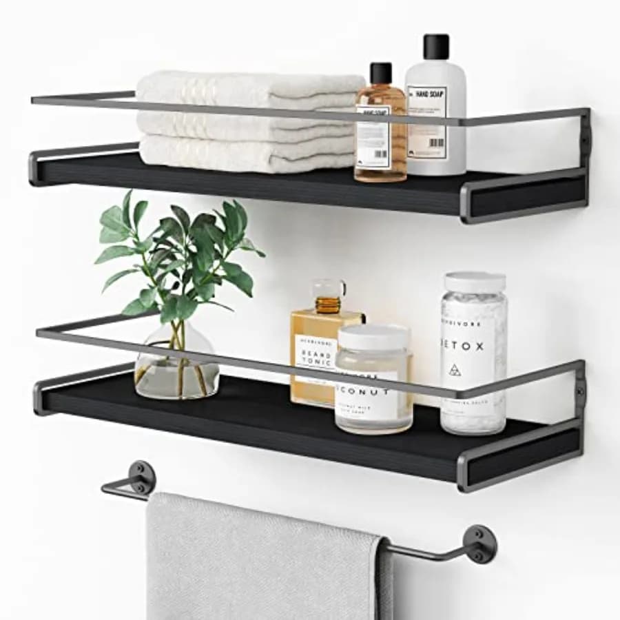 Mensole Galleggianti Nere per Bagno, Set da 2, Porta Spezie da Parete per Cucina, Mensole Moderne in Legno da Appendere per Camera da Letto o Altro