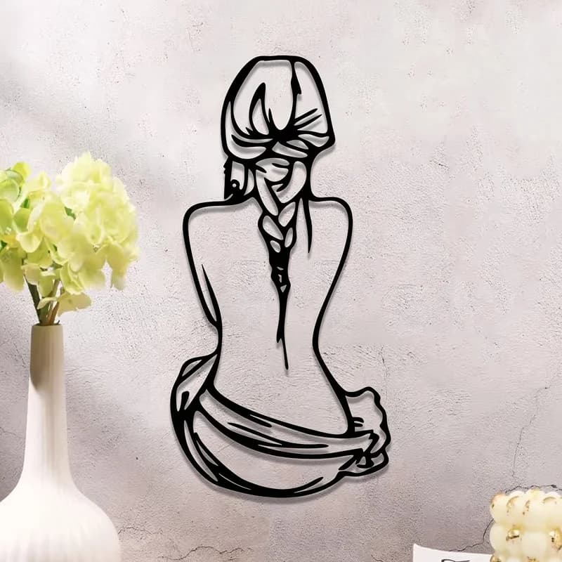 1 Metal Art Wall Hanging, Featuring a Minimalist Iron Silhouette of a Woman, Laser Engraved