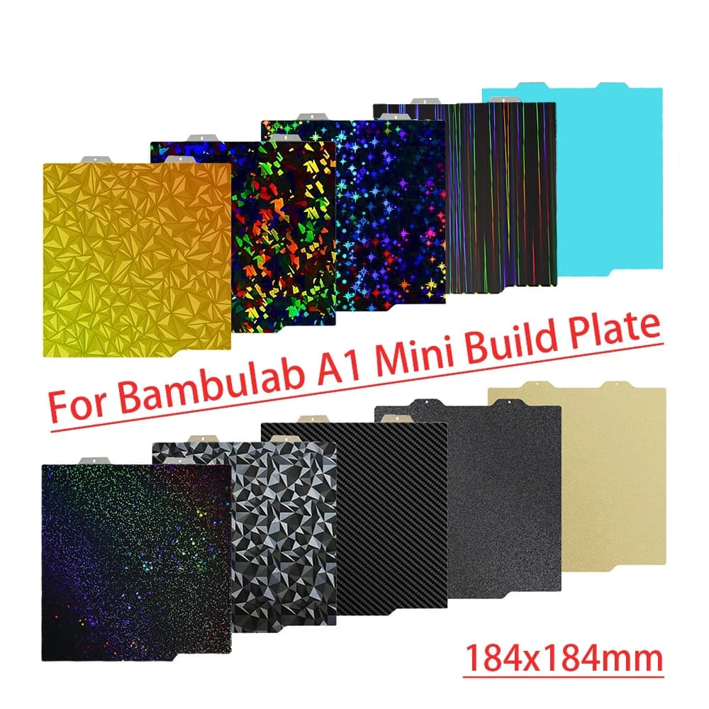Piastra di stampa 184x184mm per Bambu Lab A1 Mini, H1H PEY PEO PET PEI, liscia e testurizzata, in acciaio armonico, compatibile con Bambulabs