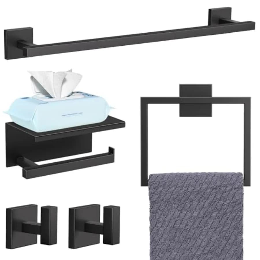 Set di 5 Accessori per Bagno, Portasciugamani da 23,6 Pollici, Portarotolo con Mensola in Acciaio Inox da Parete