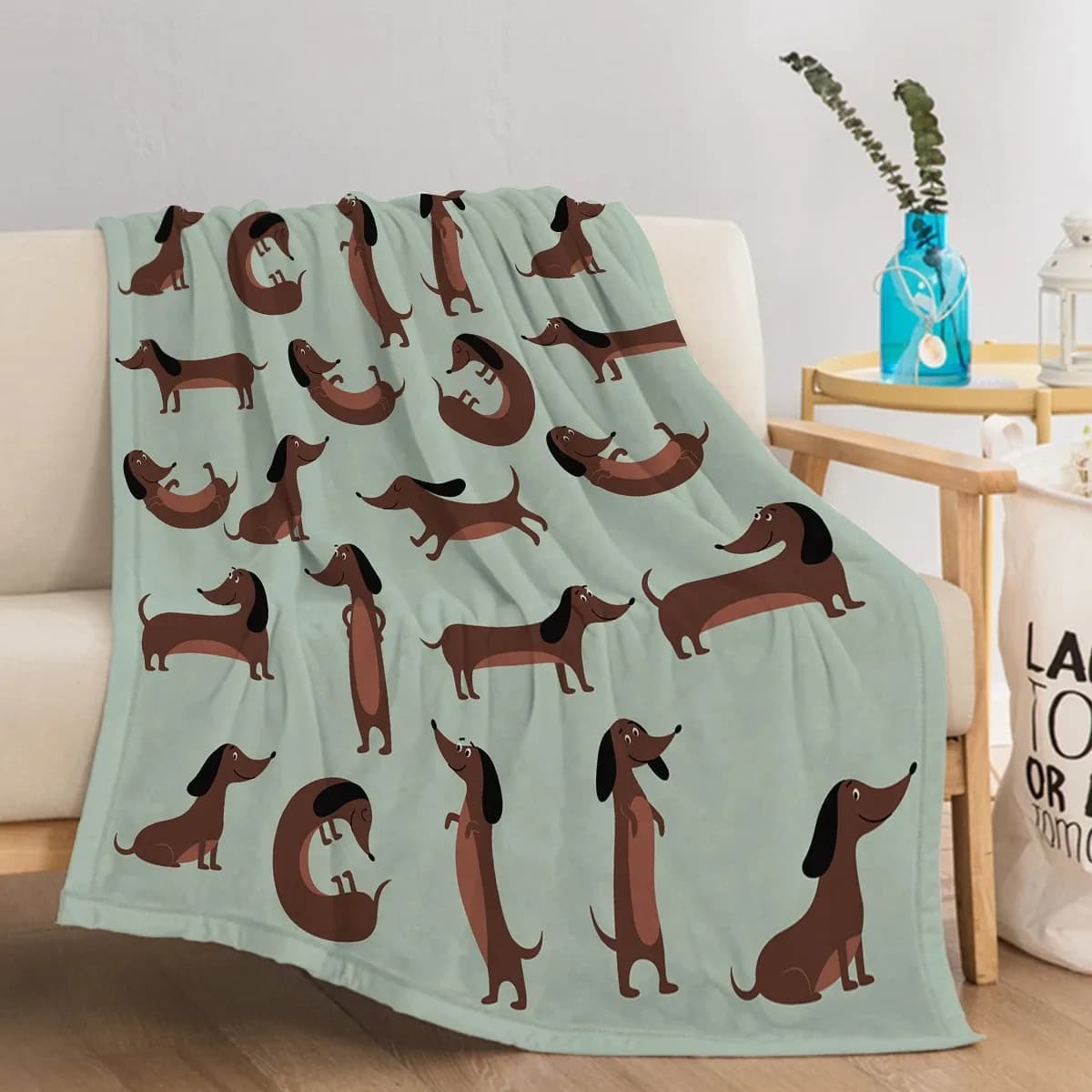 Coperta in flanella per cani bassotto, modello simpatico cucciolo, morbida e accogliente, per divano letto, soggiorno, camera da letto, campeggio, regalo