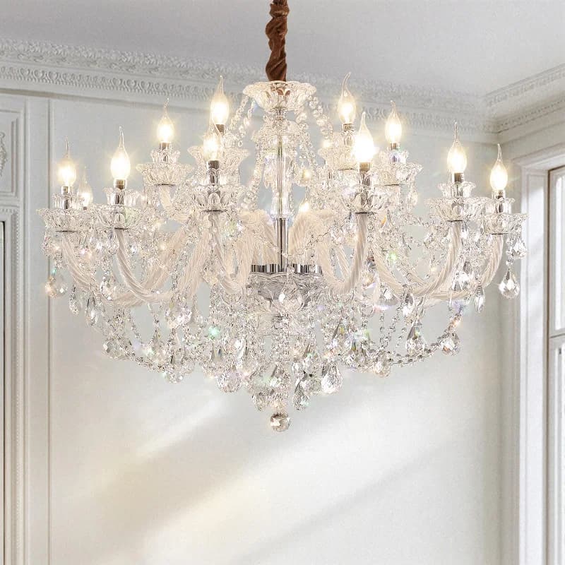 Lampadario in Cristallo Francese E14, Decorazione per Soggiorno, Luci Pendenti in Vetro Bianco, Lampadario a LED per Camera da Letto