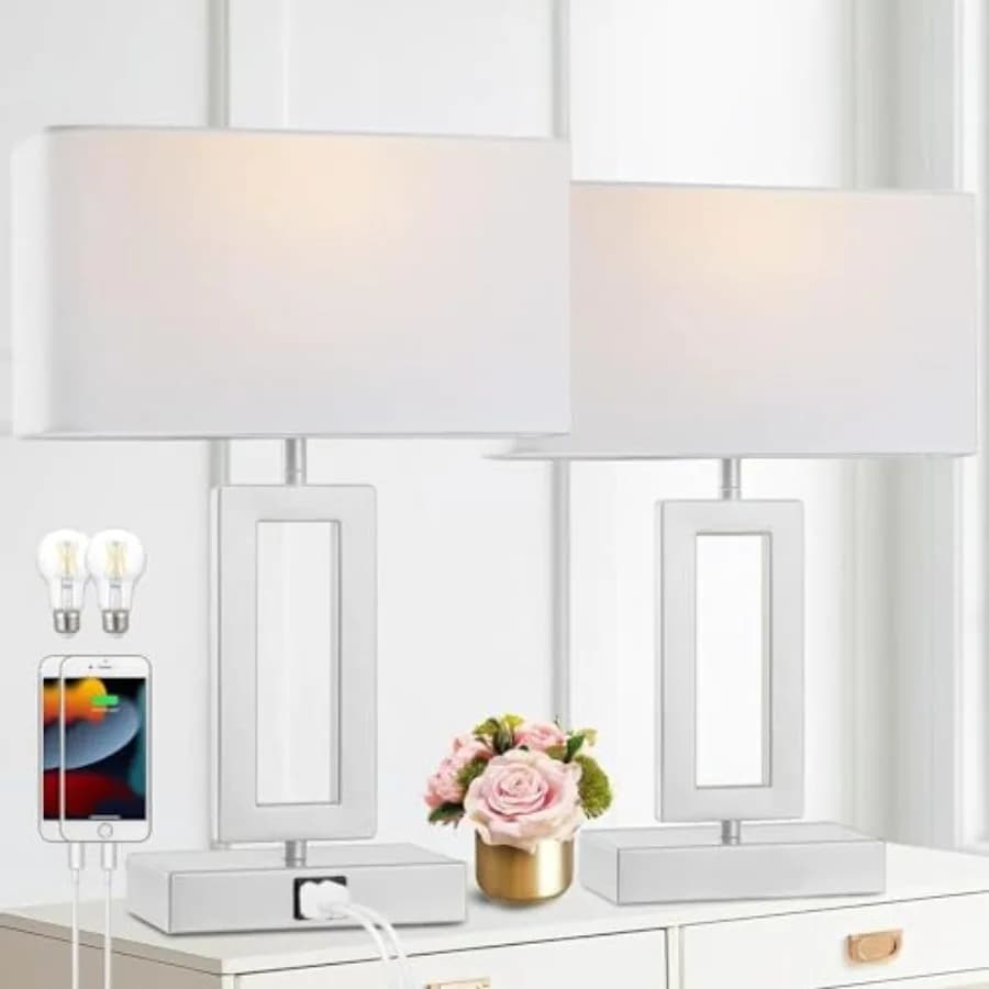 Set di 2 Lampade da Tavolo Sier con Doppie Porte USB, Lampade da Comodino Dimmerabili a 3 Livelli con Controllo Touch, Lampada da Tavolo Moderna per Camera da Letto e Soggiorno