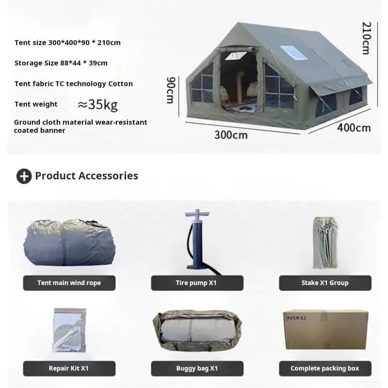 12 Luxury Four-season Double Layer Outdoor Rainproof Camping Oxford Fabric Cabin House Inflatable Air Tent Skylight Stove Port