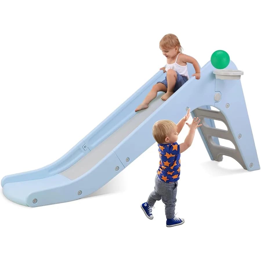 Scivolo indipendente Scalatore per diapositive per bambini con palla da basket Set da gioco per bambini con pendenza lunga per compleanno di ragazzi e ragazze Robusto