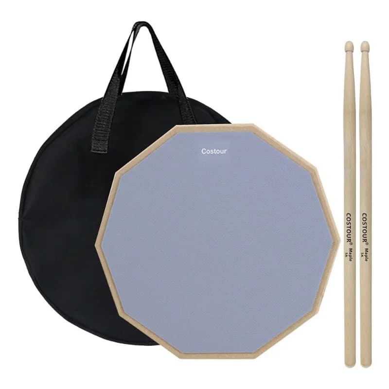 Set di 3 Pad per Batteria da 12 Pollici con Bacchette in Acero e Borsa Portatile, Ideale per Principianti