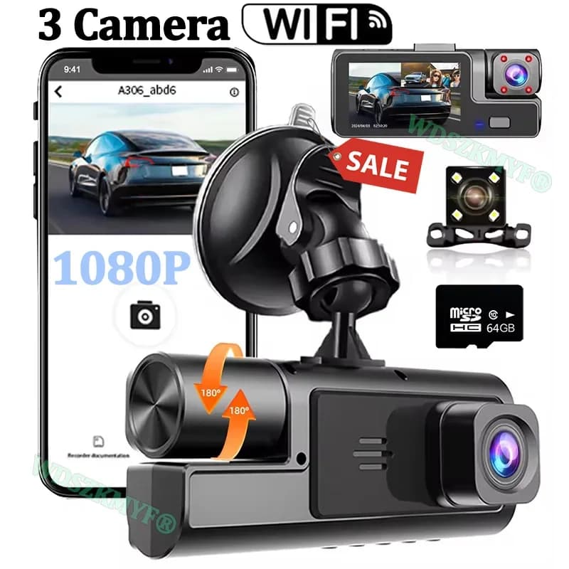 3Camera Dash Cam for Car Camera Video Recorder 1080P WIFI Car DVR 2 Lens Camera for Front Night Vision Car Accessories