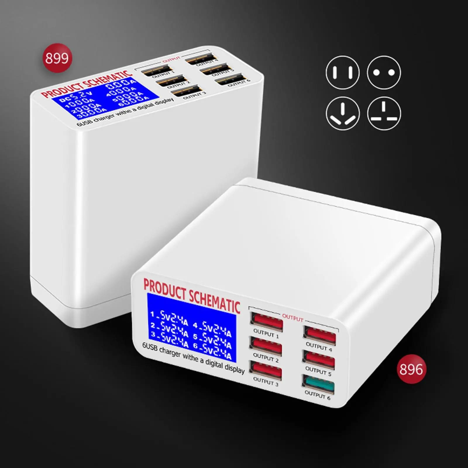 Stazione di Ricarica Intelligente USB Multi-dispositivo, Hub di Ricarica Rapida Sicuro a Sei Porte, Caricatore da Scrivania Universale per Telefoni Cellulari