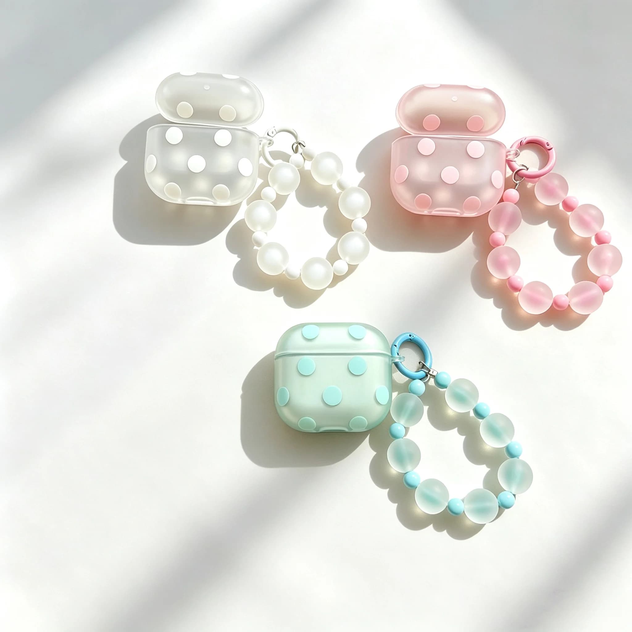 Pastel Transparent Polka Dot Earphone Case with Bead Chain For Airpods 1, 2, 3, 4, Pro, Pro2, Pro3, Shockproof Protective Cover