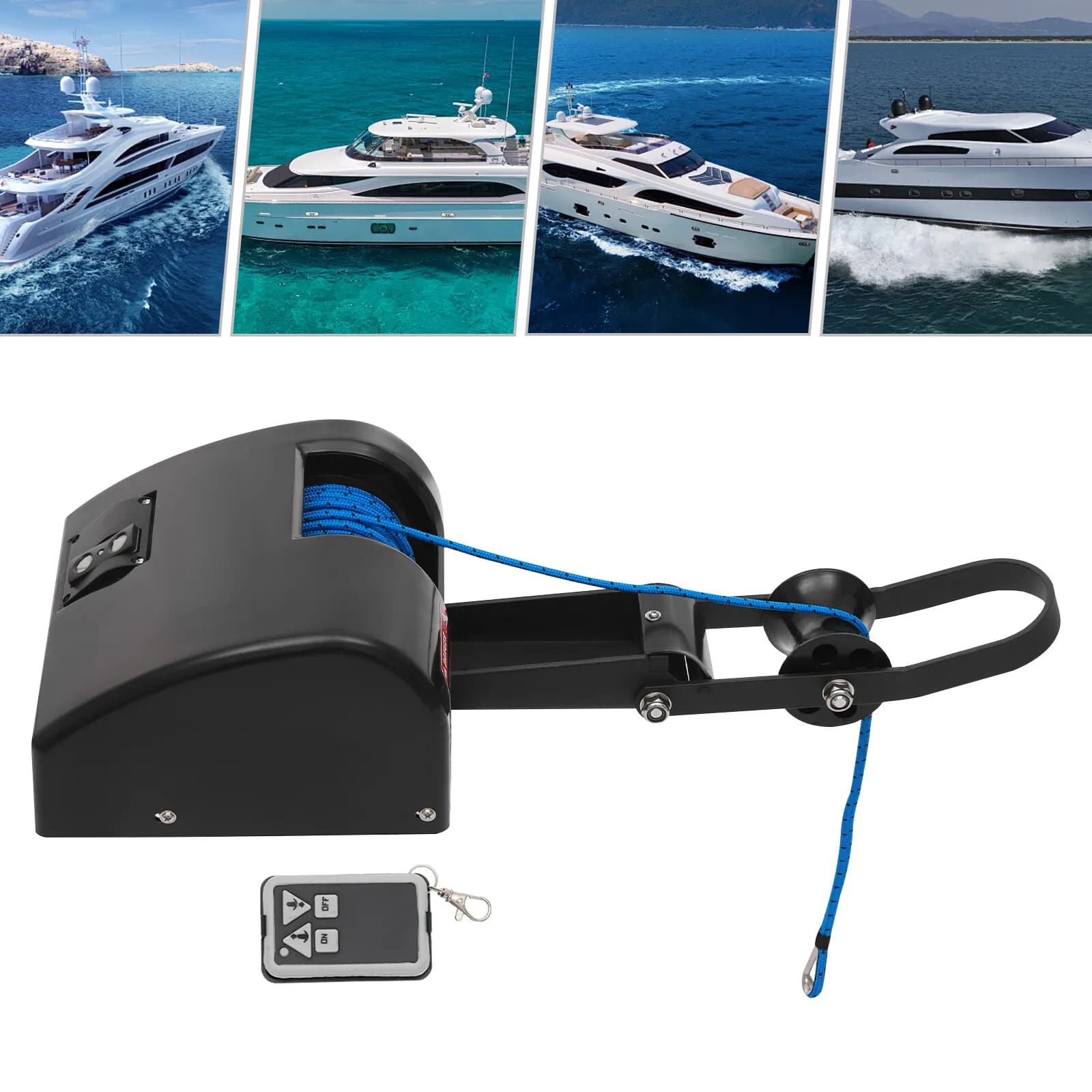Verricello elettrico per ancoraggio per barche con telecomando e rullo per barche da piccole a medie, sistema di avvolgitore marino da 12 V CC