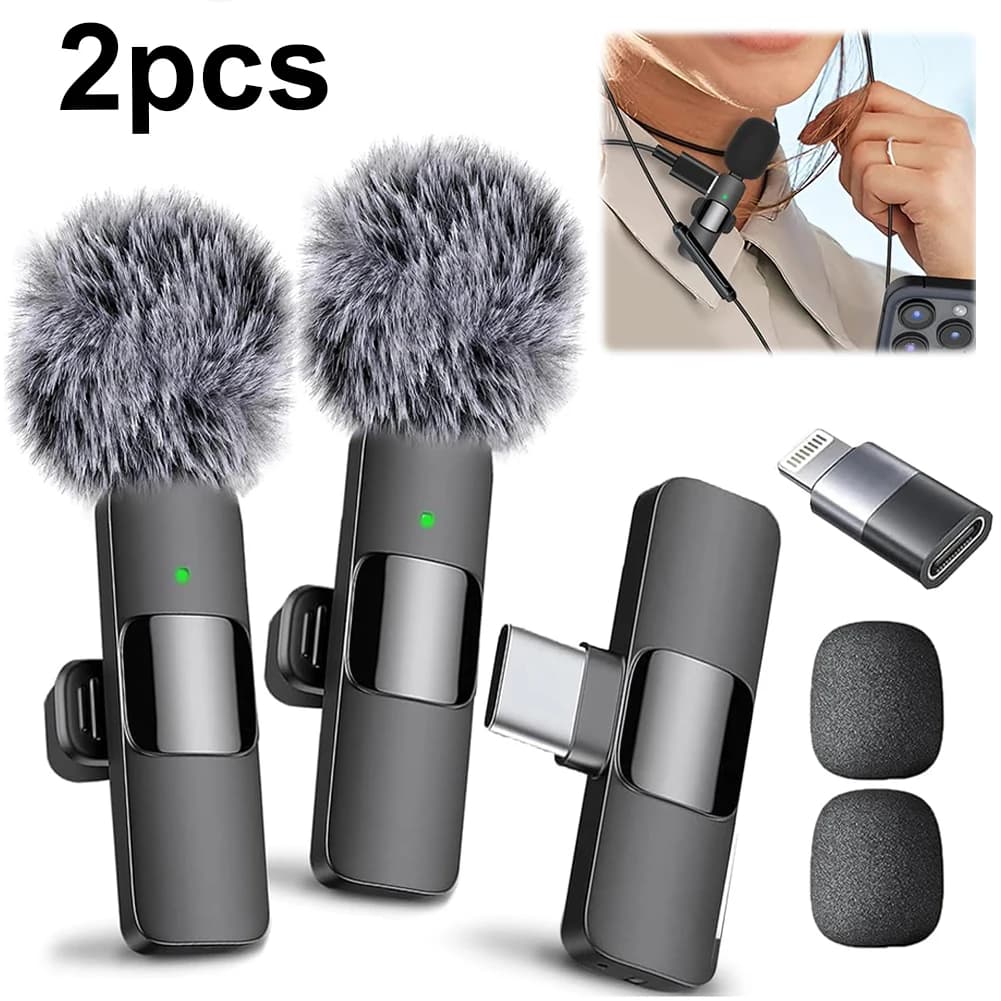 Microphone Wireless Lavalier Audio Recording Video Mini Microphone for iPhone Phone Android Microphone for Portable Live Broadcast