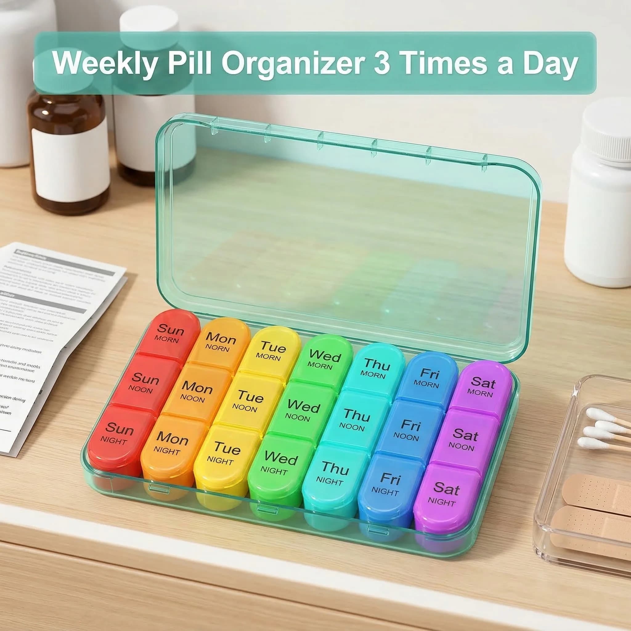 Weekly Organizer of Pills 3 Times per Day, Pills 7 Days, Travel Container for Vitamins and Medicines