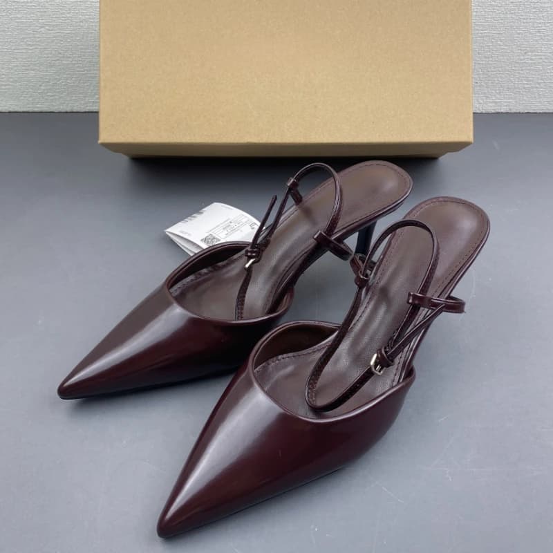 Women Summer Patent Leather Pointed Toe Slingback Sandals Stiletto Heels Elegant Bare Ankle Strap Ladies Fashion Dress Shoes