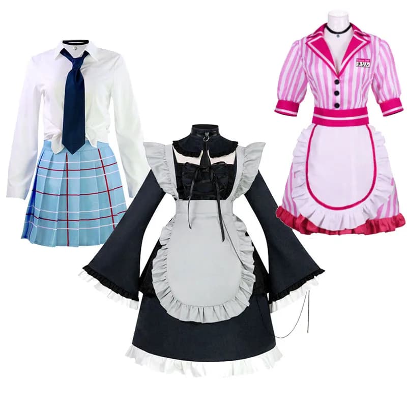 Cosplay WHH Comic Kitagawa Marin Gojo Waka Costume, Sexy Cameriera Dress with Girl's Boys and Wig, Halloween Costume for Convention