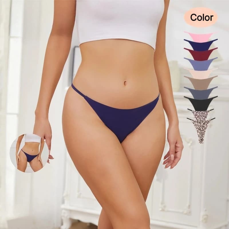 Women Low Rise Polyamide Seamless Thong, Solid Leopard Print Thin Strap Bikini Panties Ladies T-back Soft Breathable Underwear