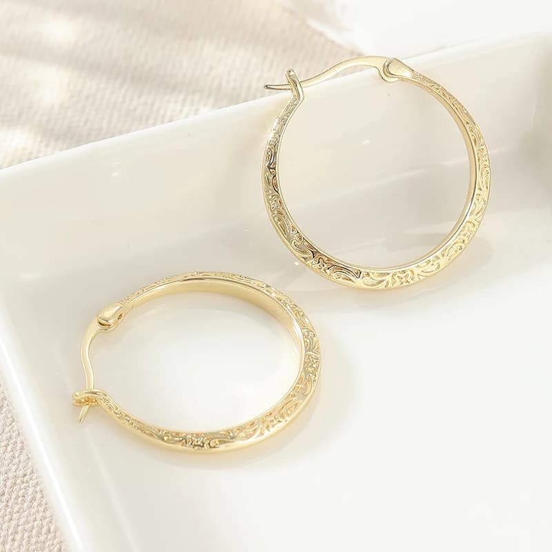 Gold Plated Classic Rim Earrings for Women, Elegant Accessories for Daily Use, Jewelry with Inlaid Design
