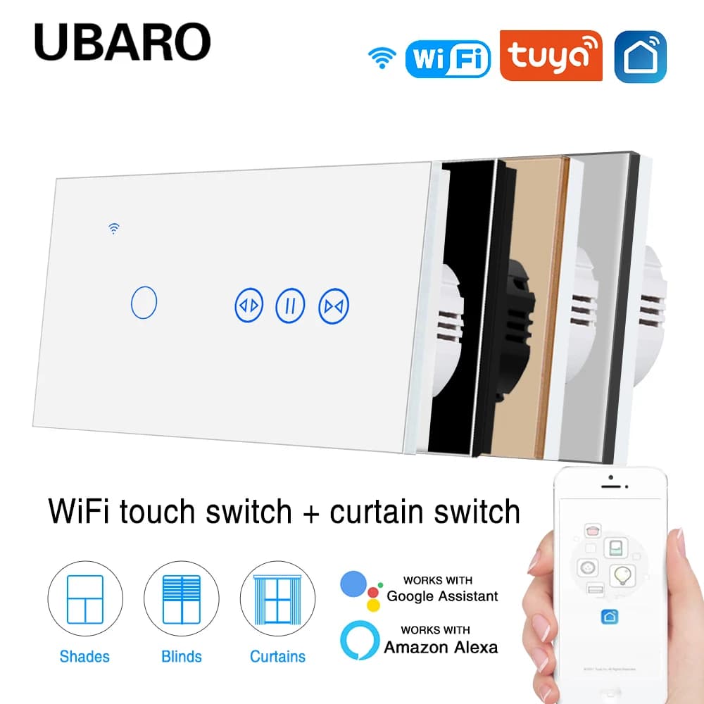 UBARO Tipo UE Interruttore Della Luce Intelligente Interruttore Con Cieco Alexa Vita Intelligente Interruttori Per Tuya Smart Home Improvement Pannello di Vetro