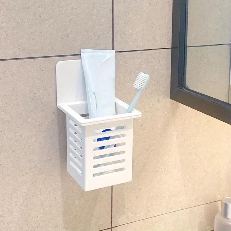 Portaspazzolino e Portadentifricio Adesivo da Parete con Drenaggio, Organizzatore Bagno Senza Foratura, Salvaspazio Multifunzionale