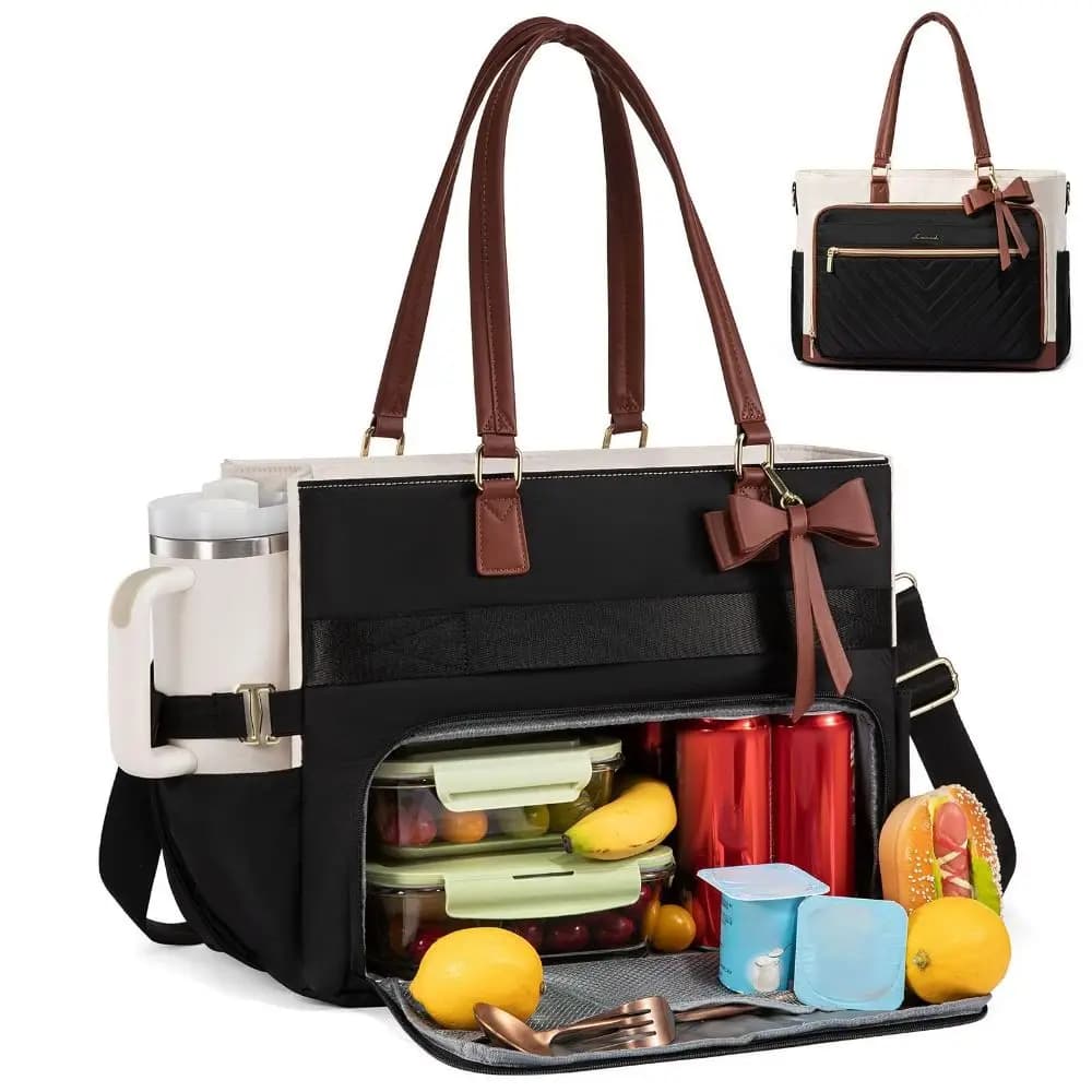 Large Capacity Insulated Lunch Tote 3 in 1 Design Cup Holder Laptop Carrying Bag Water-Resistant Durable Work Tote Bag College
