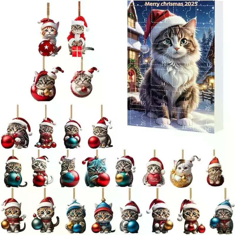 Calendario dell'Avvento per gatti – Conto alla rovescia natalizio di 24 giorni con simpatici ornamenti per gattini, pendenti in acrilico per albero di gatto, regalo per decorazioni natalizie