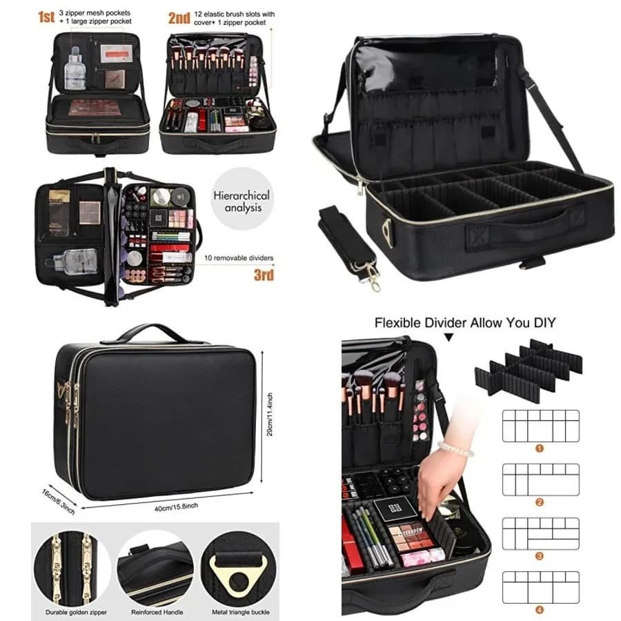 Valigetta per Trucco Professionale, Borsa da Viaggio 16,5 Pollici, Organizer Cosmetico, Porta Pennelli Impermeabile, Contenitore per Truccatori
