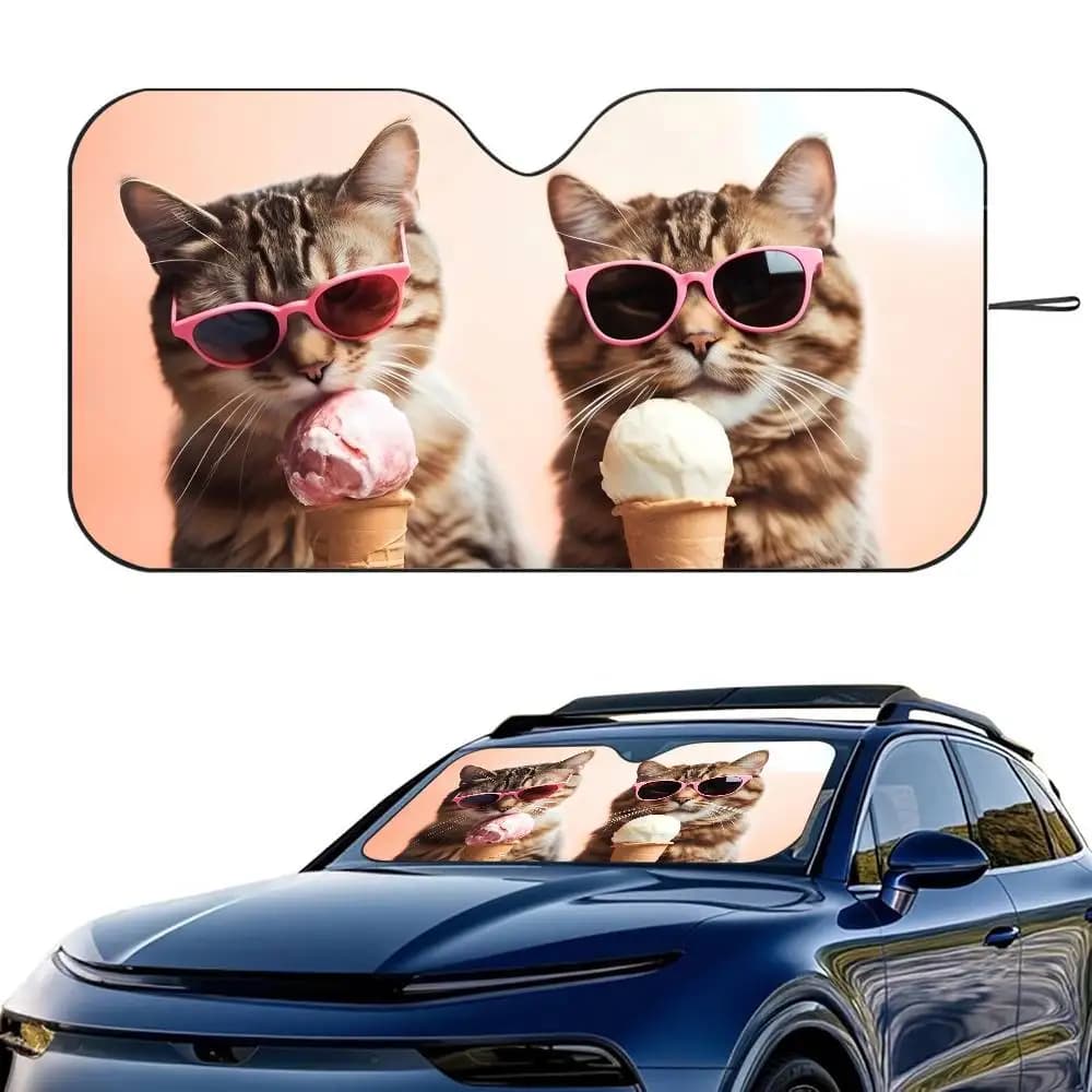 1PC Cute Cat Avatar Parasole per auto Parabrezza Pieghevole a tre strati Isolamento Parasole con ventosa Blocchi Raggi UV Sole