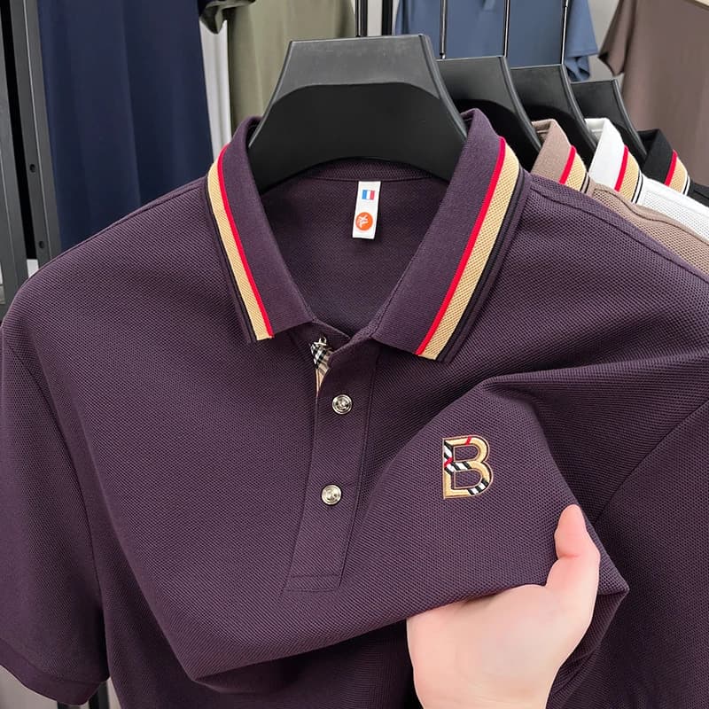 Polo da uomo nuove in cotone, traspiranti, morbide, di lusso, versatili, a maniche corte, per lavoro, casual, golf, con paillettes raffinate