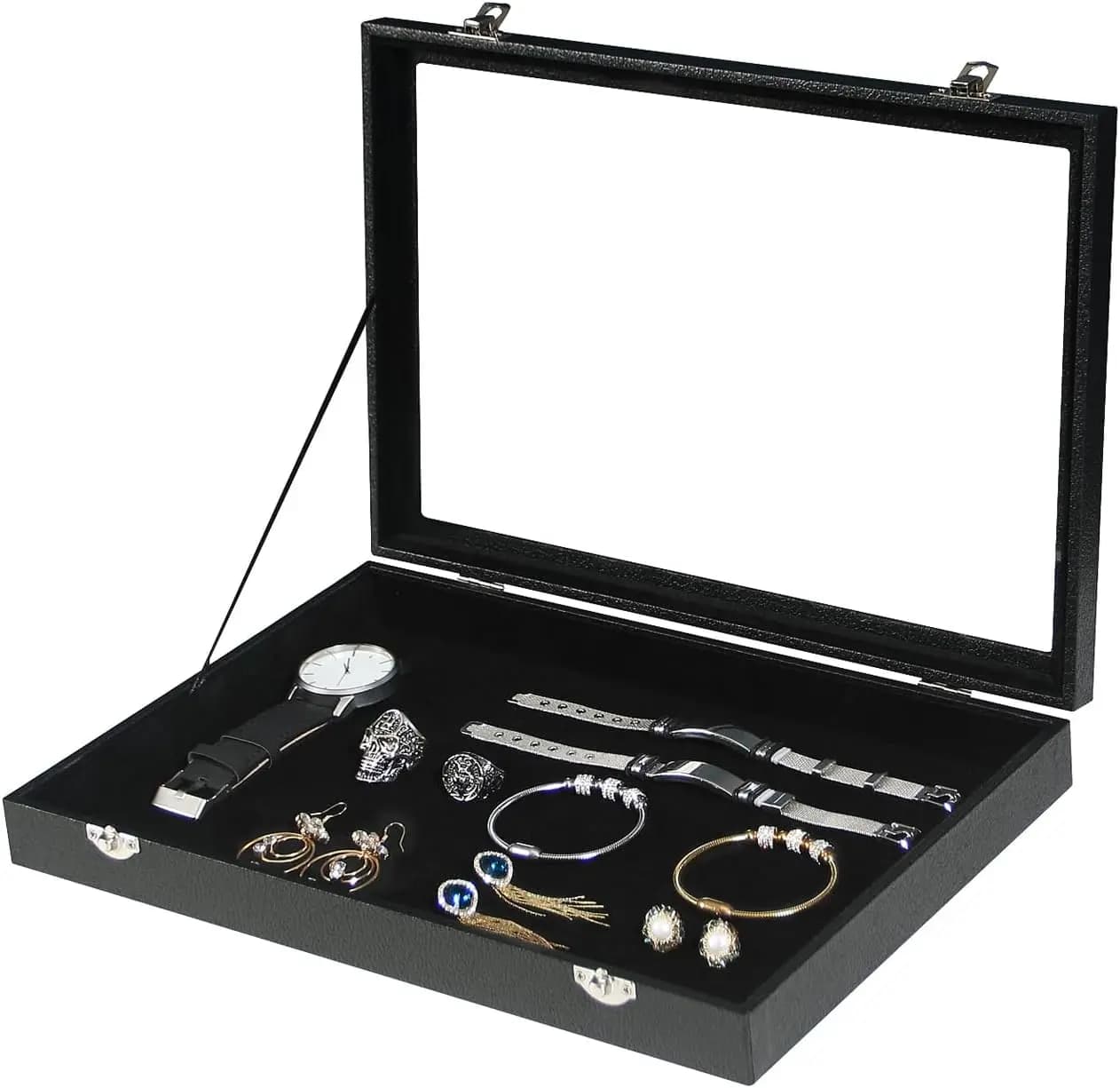 Scatola Organizzatore per Gioielli in Velluto Nero con Coperchio per Collane, Bracciali, Anelli, Perline e Accessori