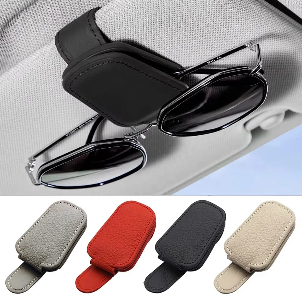 Portaocchiali Universale per Auto, Clip Magnetica in Pelle, Porta Carte e Biglietti, Accessorio Decorativo per Visiera Parasole