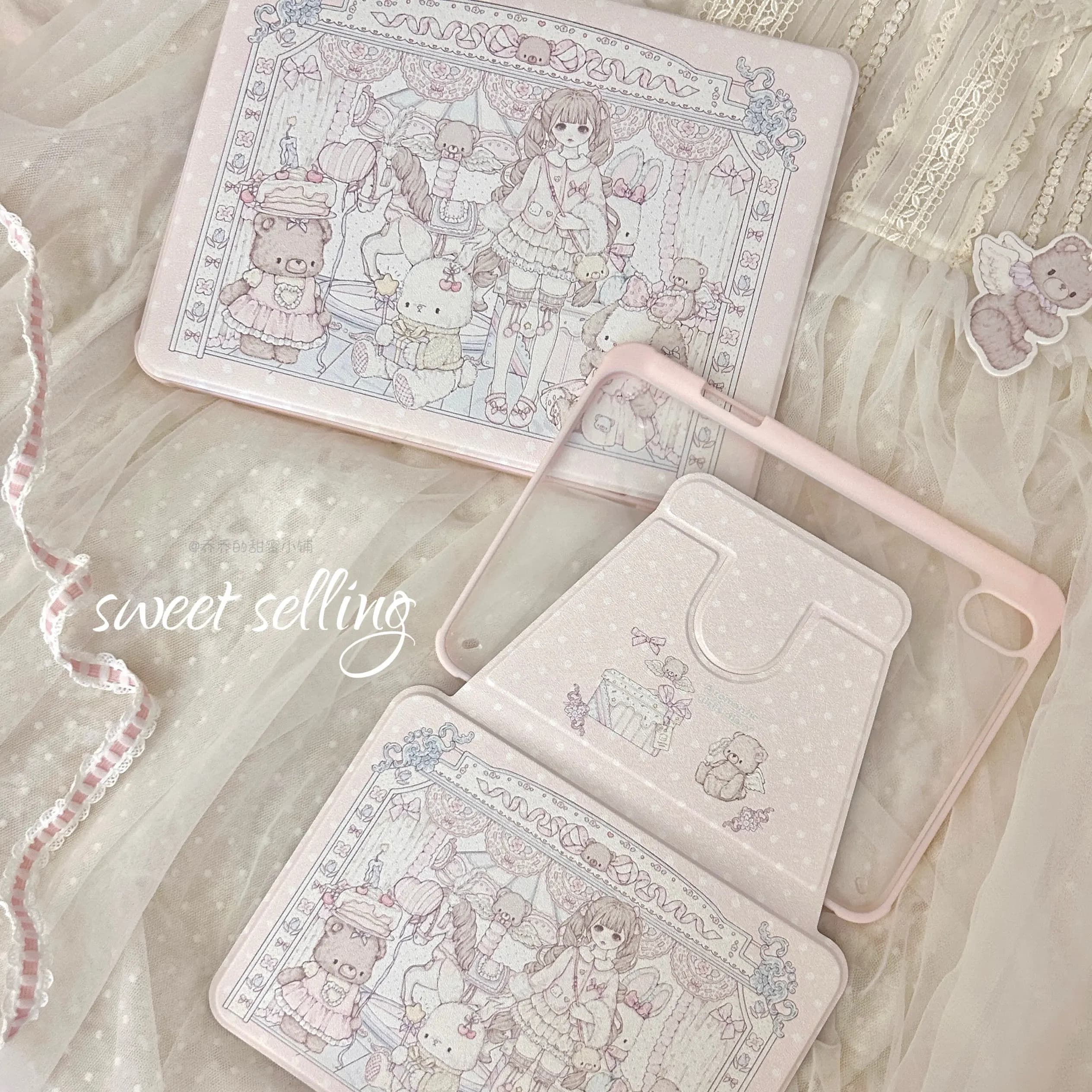Korea ins Girl Pink Sweet Park Tablet Case For iPad Pro 11 13 M2 M4 M3 10.2 5/6th 7/8/9/10/11th Mini 6 7 Air 3 4 5 6 Stand Cover
