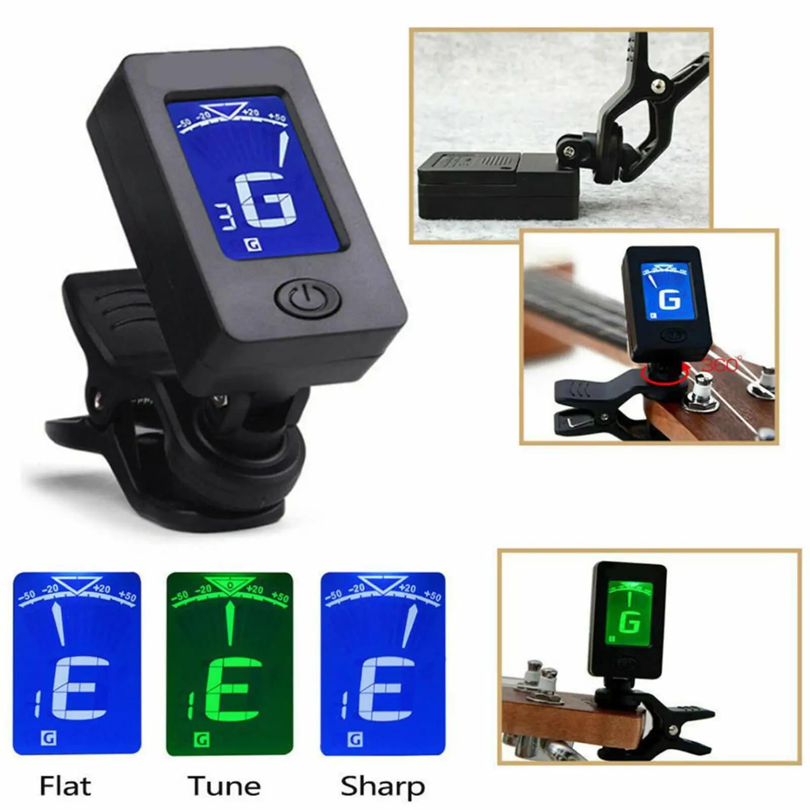 Accordatore Cromatico a Clip T02 per Chitarra, Accordatore Digitale LCD Mini per Chitarra Acustica, Ukulele, Violino, Basso, Portatile