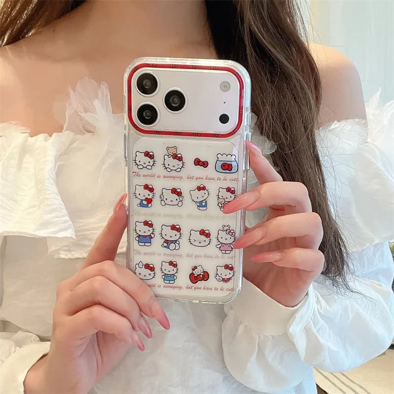 Kawaii Hello Kitty Collage Phone Case for iPhone 15 16 17 Pro Max Shockproof Clear Protective Cover Lovely Aesthetic Case