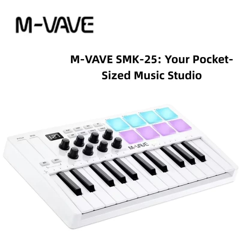 M-VAVE SMK-25 Controller MIDI Portatile a 25 Tasti con 8 Drum Pad RGB e 8 Manopole, Tastiera USB per Principianti, Studio, DJ e Creazione di Beat