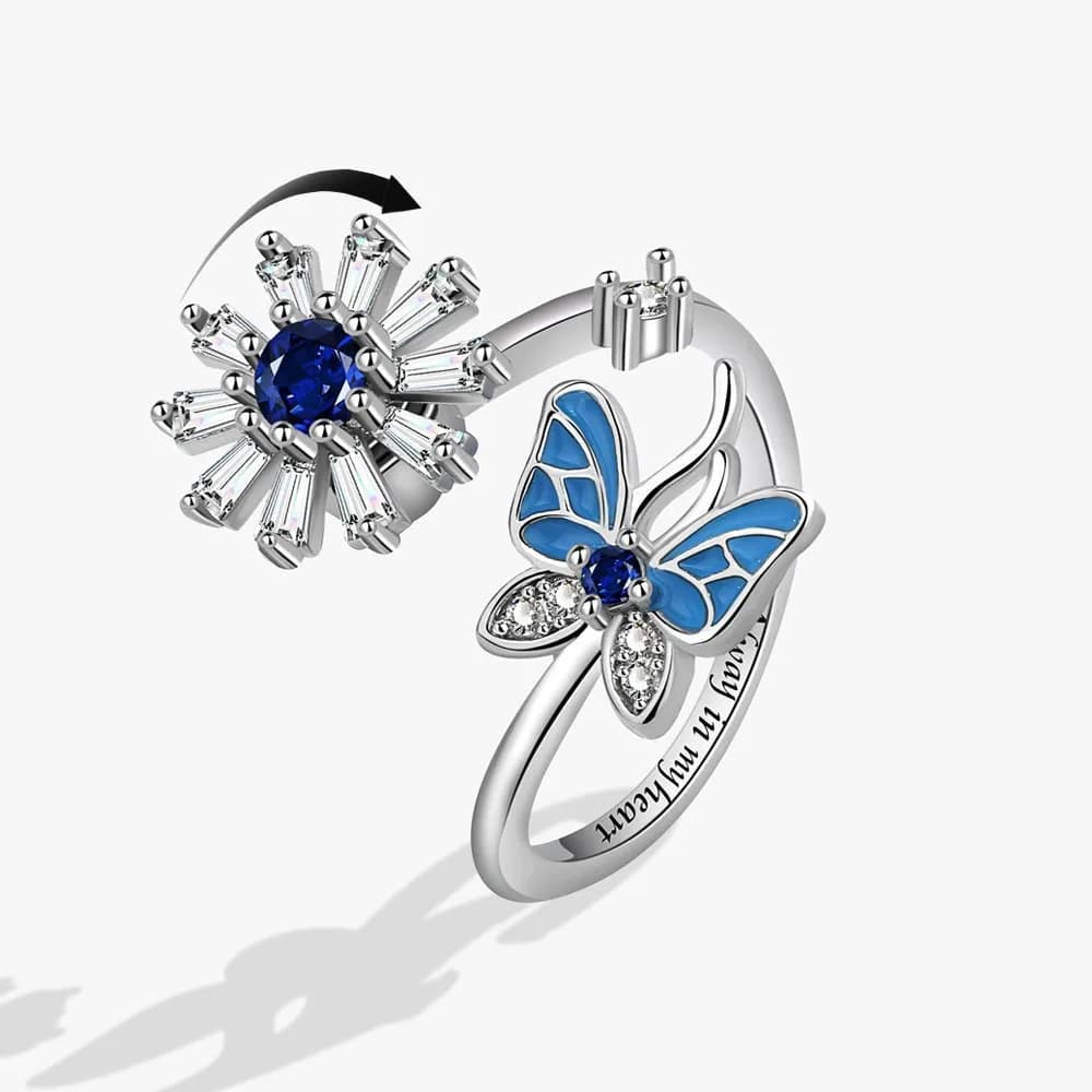 Anello Fidget Spinner Regolabile con Farfalla e Girasole, Gioiello Antistress per Donne, Accessorio Rotante, Regalo