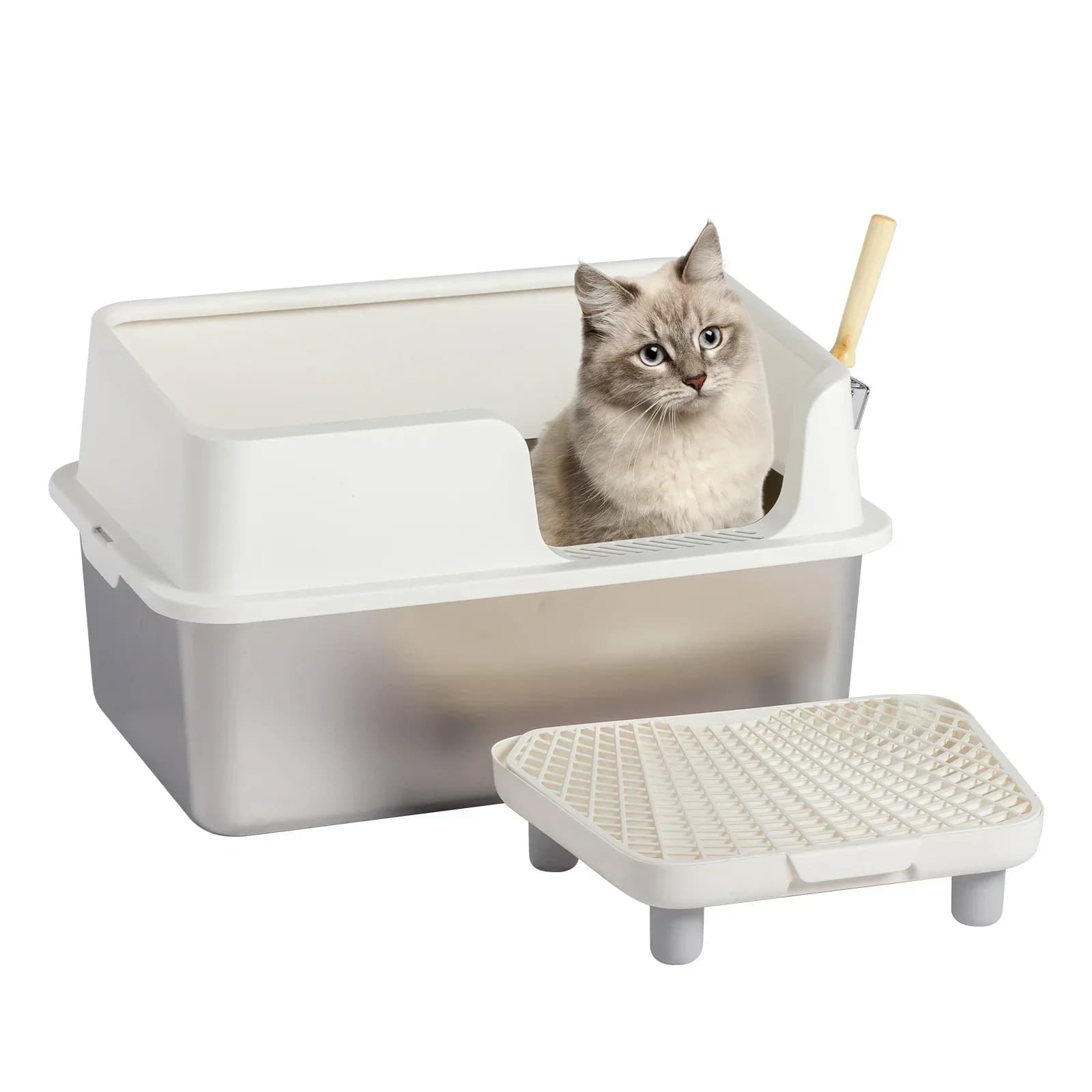 Lettiera per gatti in acciaio inossidabile con coperchio, lettiera extra large con lati alti per gatti grandi, lettiera per gattini con filtro a pedale