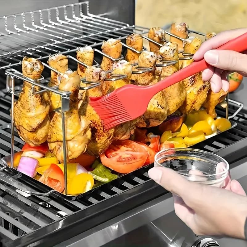 Supporto per gambe e ali di pollo in acciaio inossidabile, 1 pezzo - Supporto verticale pieghevole per barbecue, affumicatore, forno, picnic, campeggio, cucina