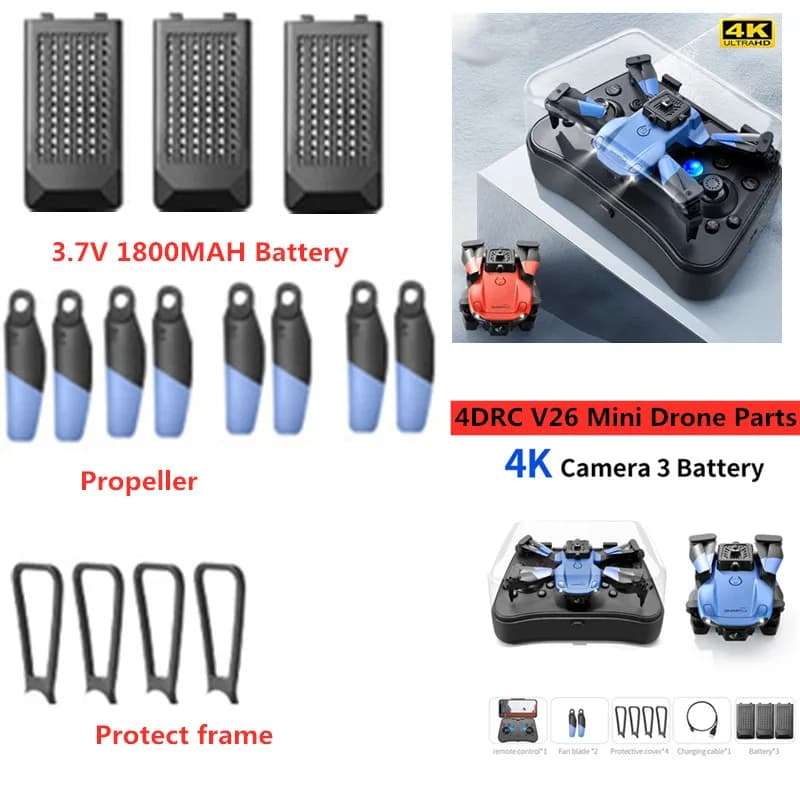 Batteria di ricambio 3.7V 1800MAH per drone RC 4DRC V26 V-26, accessori drone V26, batteria per drone V26, eliche, cavo USB