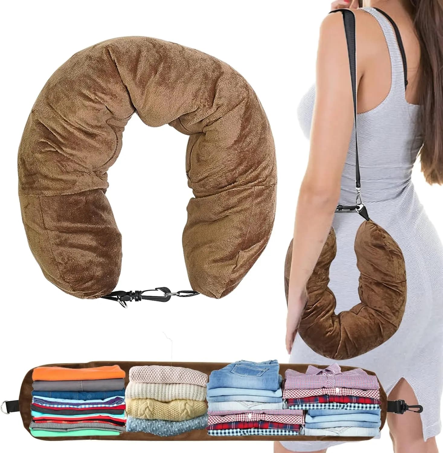 Cuscino da Viaggio Riempibile con Vestiti, Federa a Forma di U per Viaggi di 3 Giorni, Cuscino Multifunzionale per il Collo