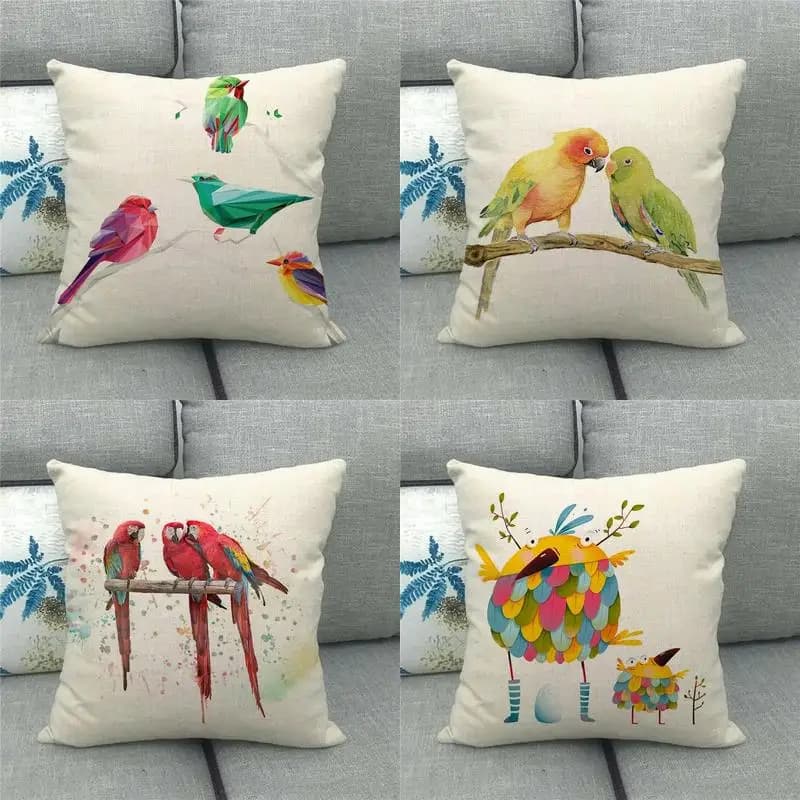 Fodera per cuscino decorativa con stampa di uccelli colorati, adatta per divano, camera da letto, auto.