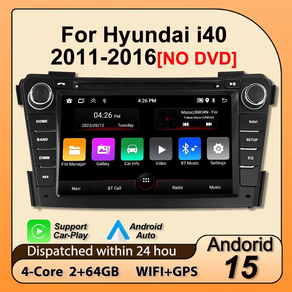 For Hyundai i40 2011 - 2019 Android 15 64G 2 Din Autoradio Carplay GPS Media players Central audio system for smart car