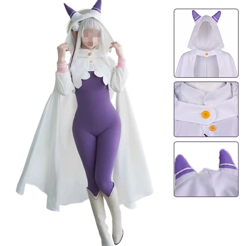 ANIMECC IN STOCK Emilia Cosplay Rezero Anime Re Zero Season 4 Cosplay Jumpsuit Cloak Shawl Full Sets Halloween Outfits for Women