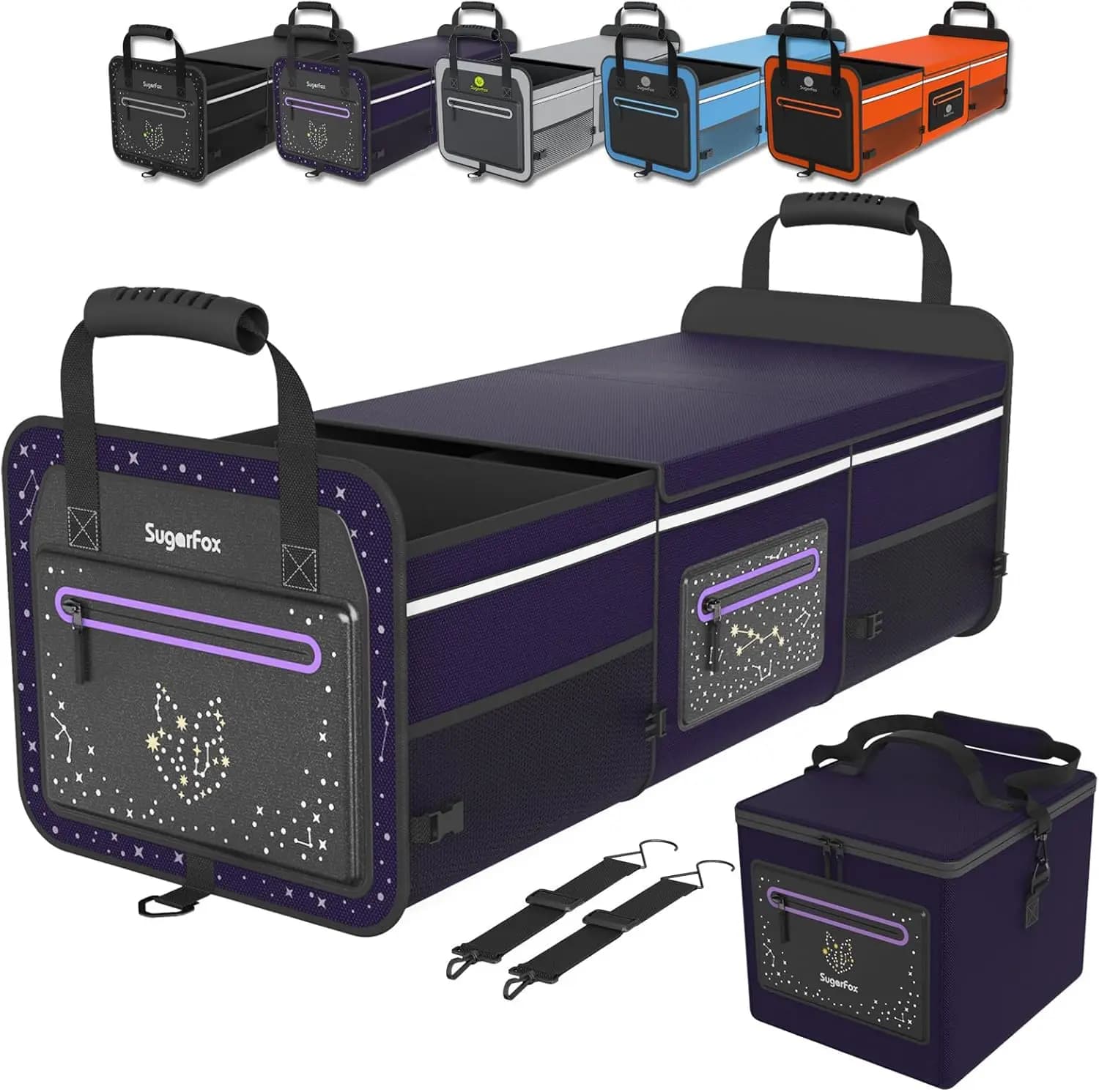 Organizer Pieghevole Impermeabile per Bagagliaio Auto SUV/Automobili, Extra Large con Borsa Termica in Viola