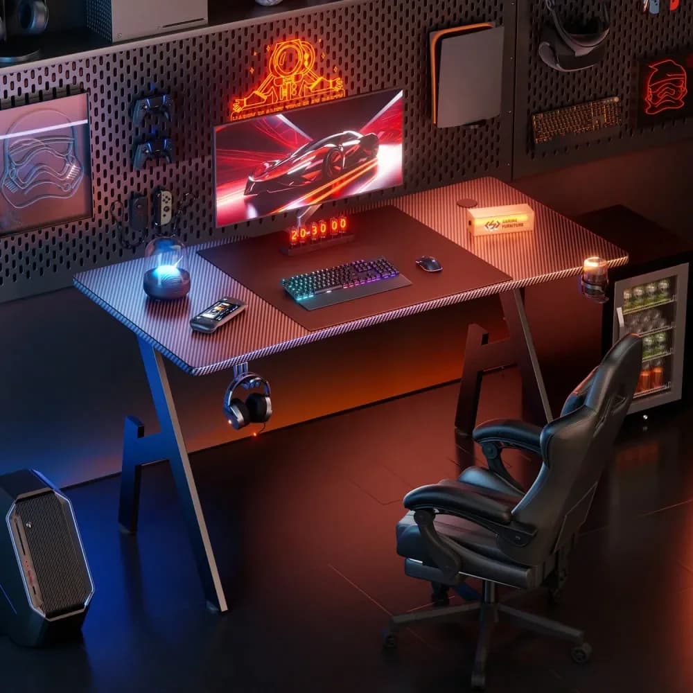 Scrivania da Gaming con Superficie in Fibra di Carbonio, Grande Tavolo per Computer, Postazione Ergonomica per Gaming PC, Scrivania per Ufficio Domestico