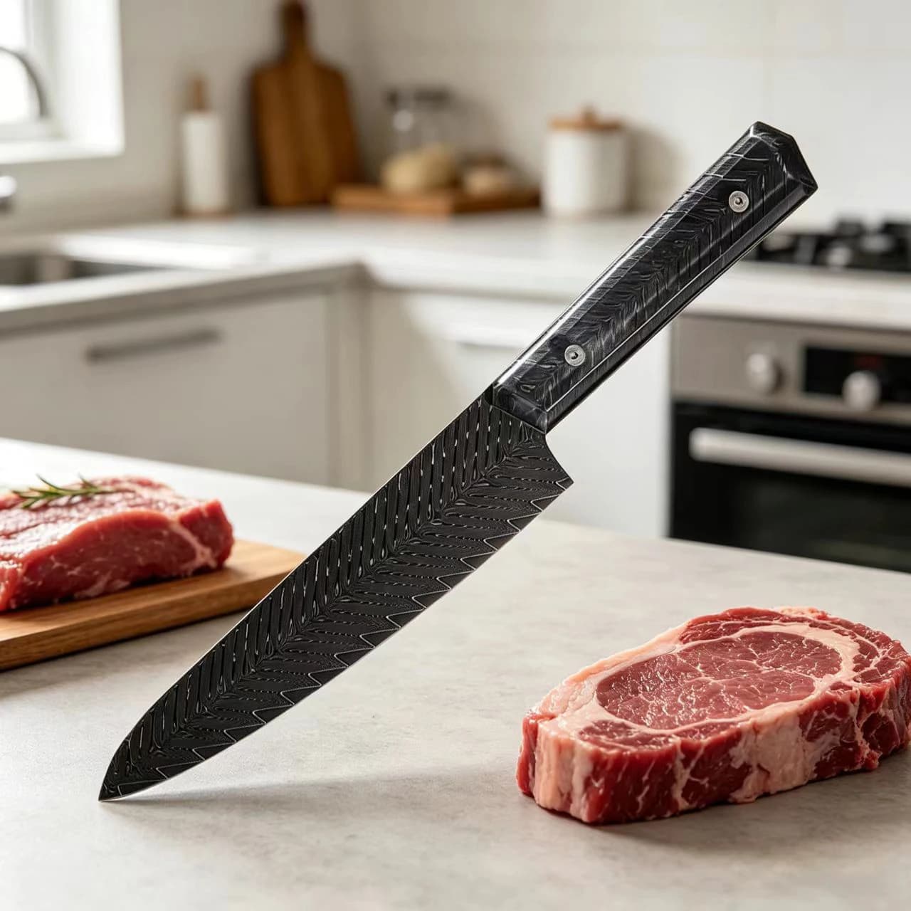 Chef knife 7.5 Damascus steel poles at 67 Roads, Blade 10Cr15CoMov, Acrylic handle, for Slice Vegetables, Cut Meat, Kitchen knives