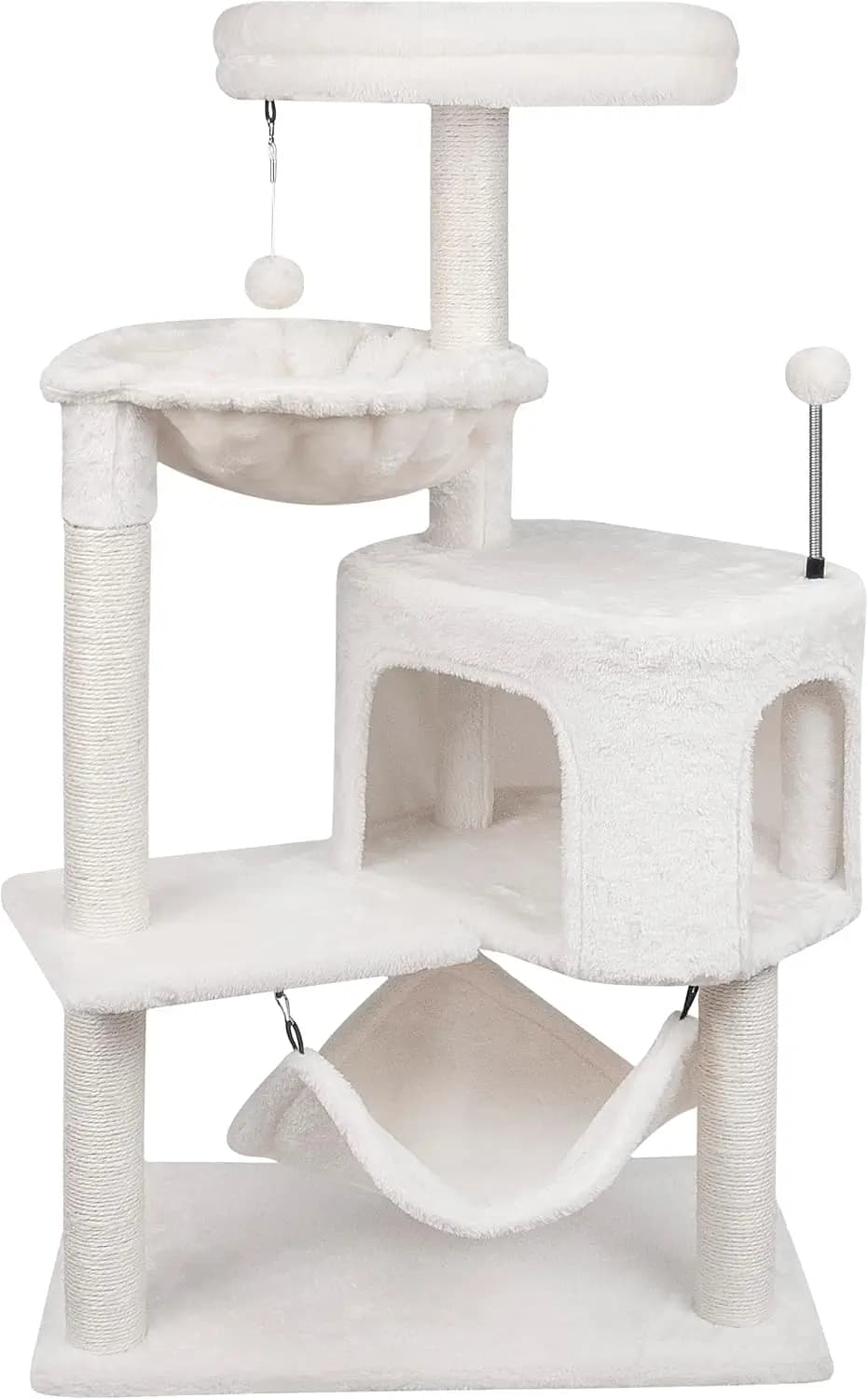 Albero per Gatti da 100 cm con Cuccia, Amaca e Tiragraffi in Beige per Gatti da Interno