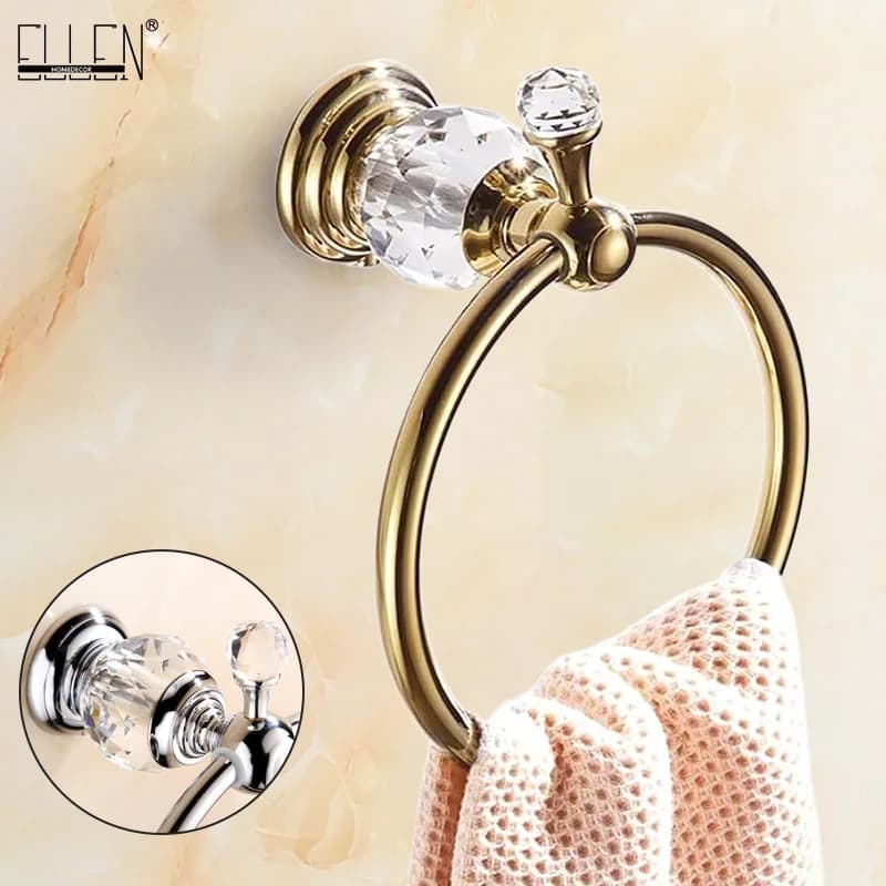 Portasciugamani in oro cromato, portasciugamani in cristallo portasciugamani in ottone lucido bling accessori da bagno a parete EL854-80