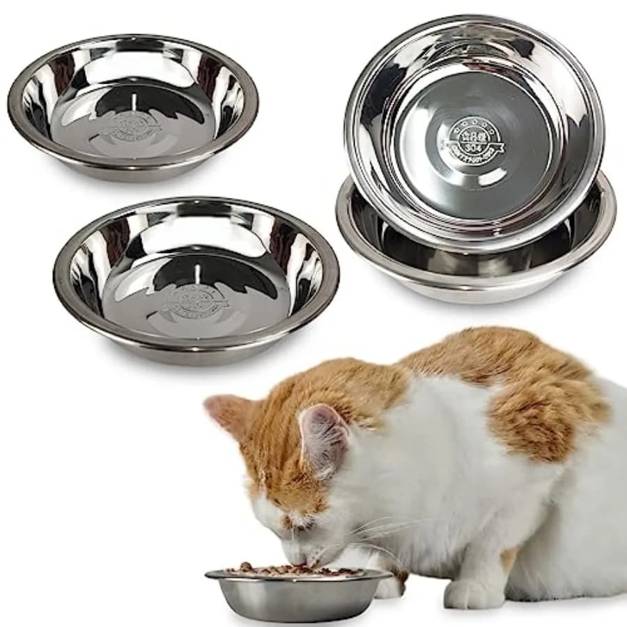 Set di 4 Ciotole per Gatti in Acciaio Inox da 5,5 Pollici, Ciotole Poco Profonde per Alimenti, Adatte ai Sensori del Gatto, Piccole Ciotole in Metallo per Gattini e Gatti da Interno